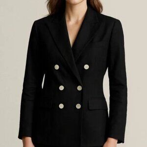 Vintage Ralph Lauren‎ Blue Linen Blazer Double Breasted Classic Size 2